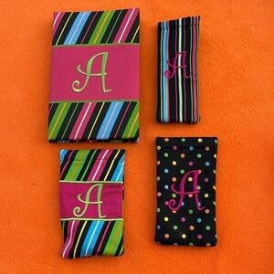 Monogrammed 'A' Tech Accessory Set in Black, Pink & Green